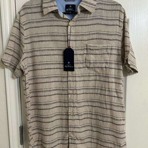 Ben Sherman Tan and Blue Casual Button Down Shirt - Picture 1 of 5